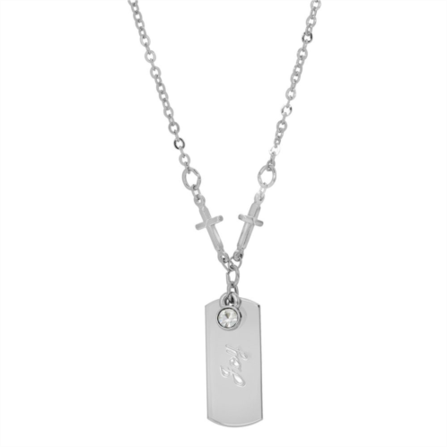 Symbols of Faith Silver Tone Inspirational Simulated Crystal Cross Chain Pendant Necklace