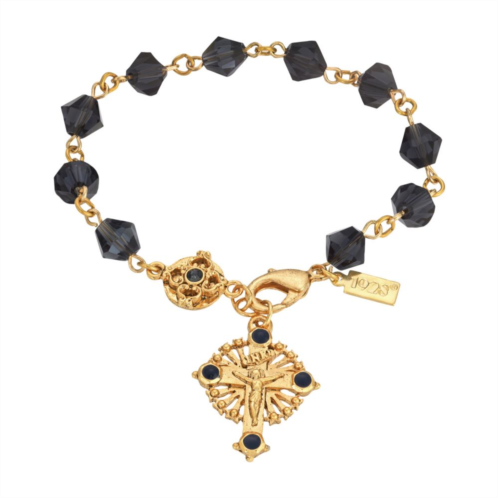 Symbols of Faith 14k Gold-Dipped Blue Bead Windows to Heaven Rosary Crucifix Bracelet