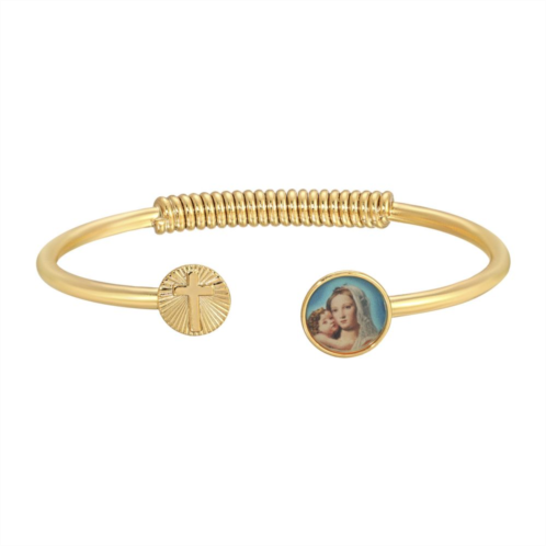 Symbols of Faith Mary and Child Spring Hinge Cuff Bracelet