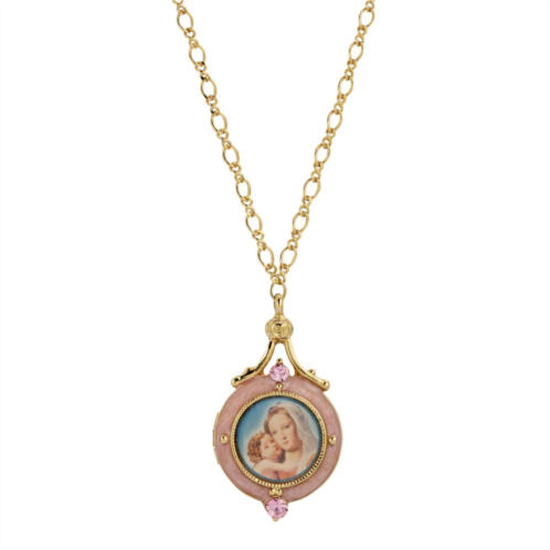 Symbols of Faith Pink Enamel Mary and Child Pendant Necklace