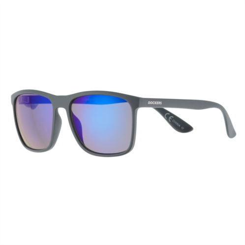 Mens Dockers 57mm Matte Charcoal Blue Mirrored Rectangular Sunglasses