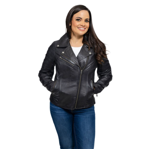 Womens Whet Blu Asymmetrical Moto Leather Jacket