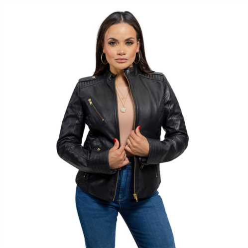 Womens Whet Blu Madelin Quilted Moto Leather Jacket
