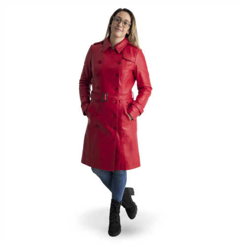 Womens Whet Blu Ashley Leather Trench Coat