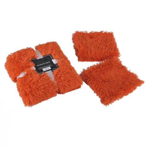 Unbranded Shaggy Faux Fur Throw with 2 Pillow Shell Set