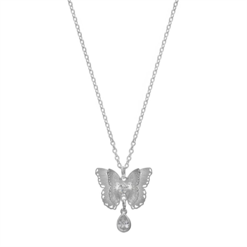 LC Lauren Conrad Silver Tone Filigree Butterfly & Cubic Zirconia Pendant Necklace