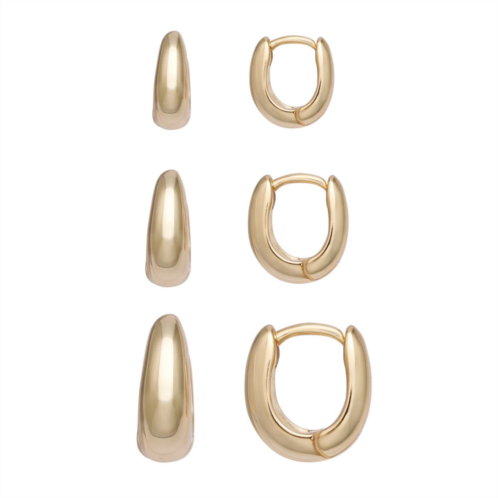 Aurielle 18k Gold Flash Plated Graduated Huggie Hoop Triple Earring Set