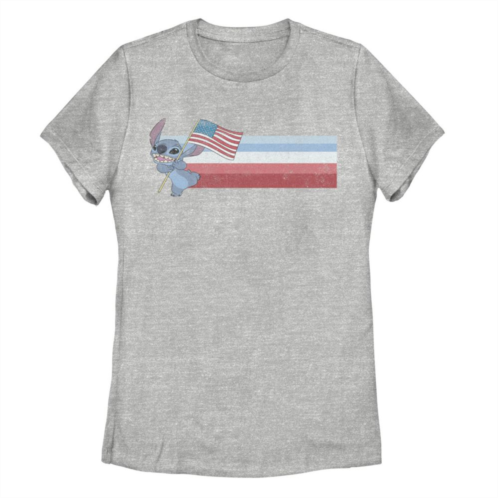 Licensed Character Disneys Lilo And Stitch Flag Waving Juniors Americana Graphic Tee