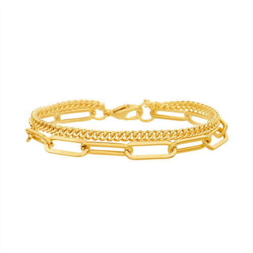 Paige Harper 14k Gold Plated Double Strand Curb & Paper Clip Link Chain Bracelet