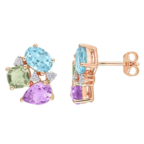 Stella Grace 18k Rose Gold Over Silver Multi-Gemstone Stud Earrings