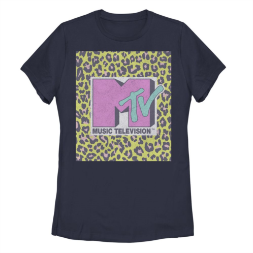 Licensed Character Juniors MTV Music Television Neon Cheetah Block Logo Tee
