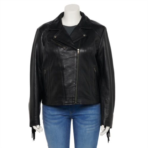 Plus Size Whet Blu Daisy Fringe Asymmetrical Leather Jacket