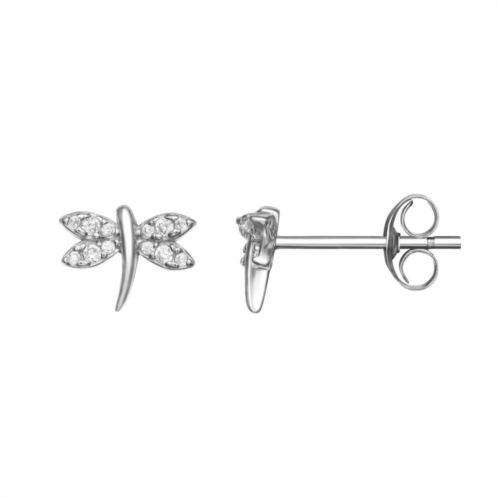 PRIMROSE Sterling Silver Cubic Zirconia Dragonfly Stud Earrings