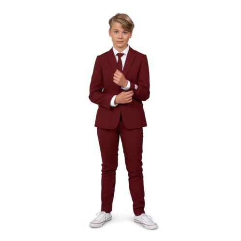 Boys 10-16 OppoSuits Blazing Burgundy Solid Jacket, Pants & Tie Suit Set