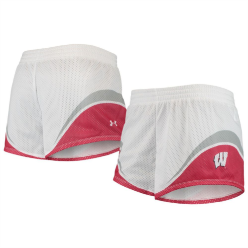 Womens Under Armour White/Red Wisconsin Badgers Mesh Shorts