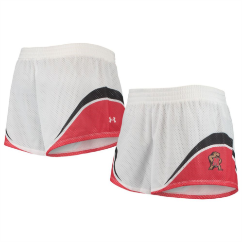 Womens Under Armour White/Red Maryland Terrapins Mesh Shorts