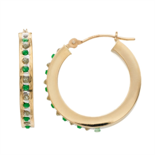 Diamond Fascination 14k Gold Emerald & Diamond Accent Oval Hoop Earrings