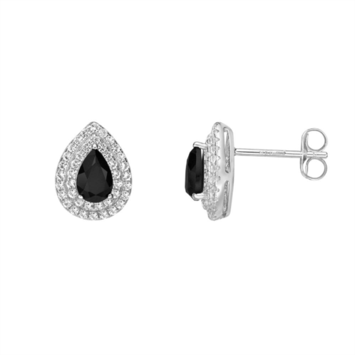 Gemminded Sterling Silver Black Onyx Pear Stud Earrings