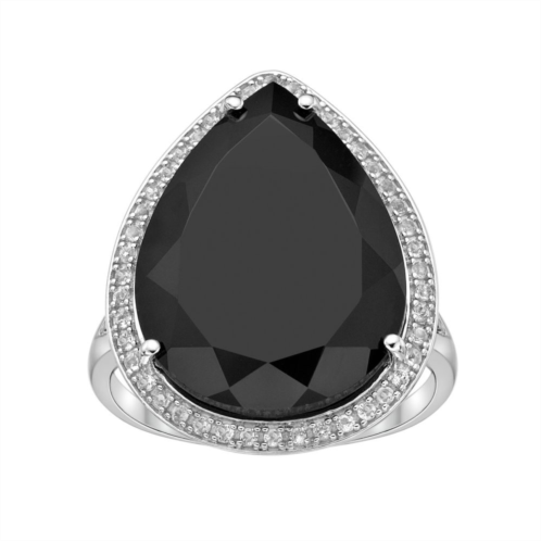 Gemminded Sterling Silver Black Onyx & White Topaz Pear-Shaped Ring