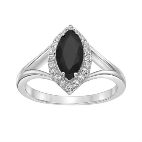 Gemminded Sterling Silver Black Onyx & White Topaz Marquise Ring