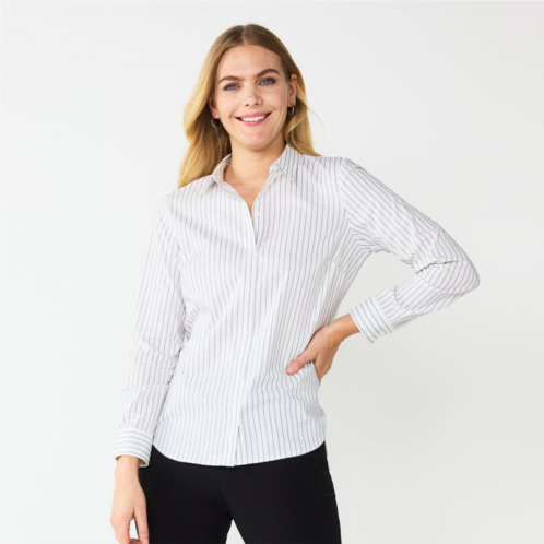 Womens Nine West Long Sleeve Structured Button-Down Shirt
