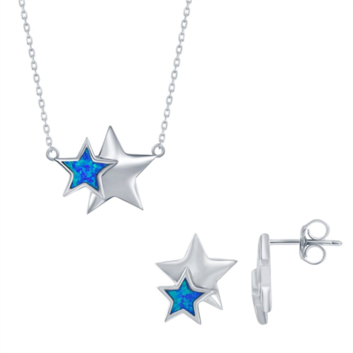 Unbranded Sterling Silver Lab-Created Blue Opal Star Earring & Necklace Set