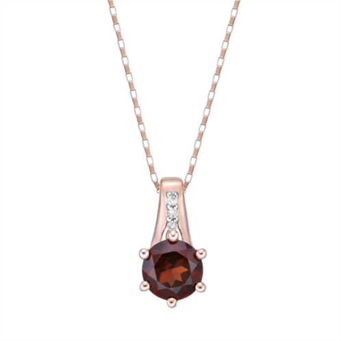 Gemminded 10k Rose Gold Garnet Pendant Necklace with Diamond Accents