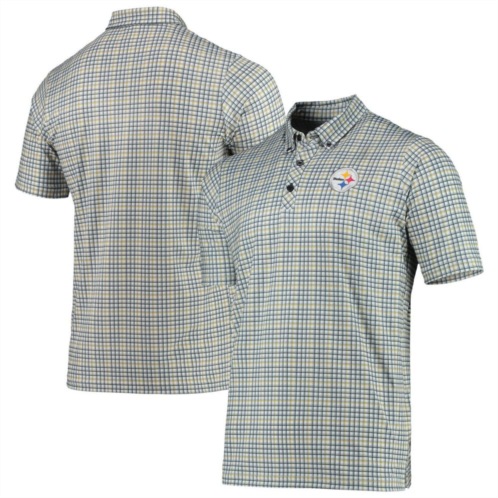 Mens Antigua Gray/Black Pittsburgh Steelers Deliver Button-Down Polo