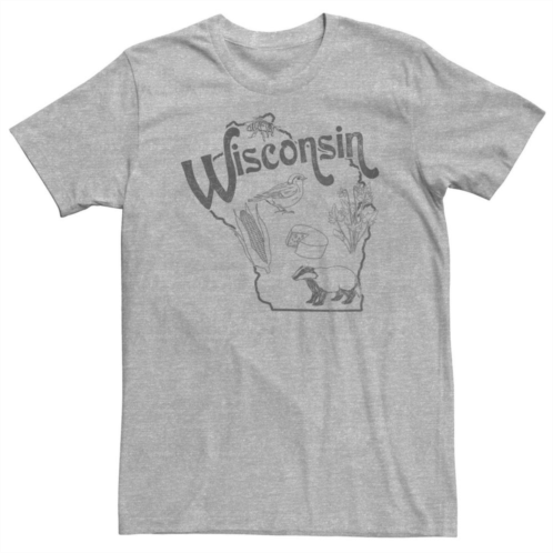 Licensed Character Big & Tall Wisconsin Landmarks Map Sketch Tee