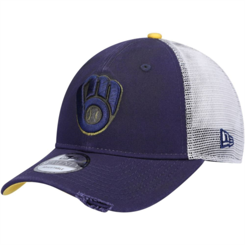 Mens New Era Navy Milwaukee Brewers Team Rustic 9TWENTY Trucker Adjustable Hat