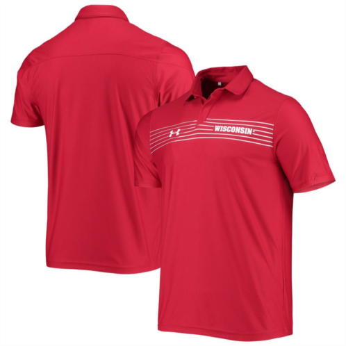 Mens Under Armour Red Wisconsin Badgers Sideline Chest Stripe Performance Polo