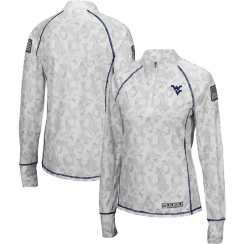 Womens Colosseum White West Virginia Mountaineers OHT Military Appreciation Officer Arctic Camo Fitted Lightweight 1/4-Zip Jacket