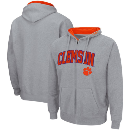 Mens Colosseum Heathered Gray Clemson Tigers Arch & Logo 3.0 Full-Zip Hoodie
