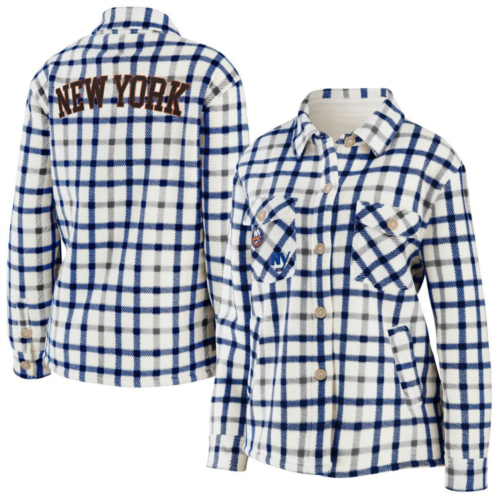 Womens WEAR by Erin Andrews Oatmeal New York Islanders Plaid Button-Up Shirt Jacket