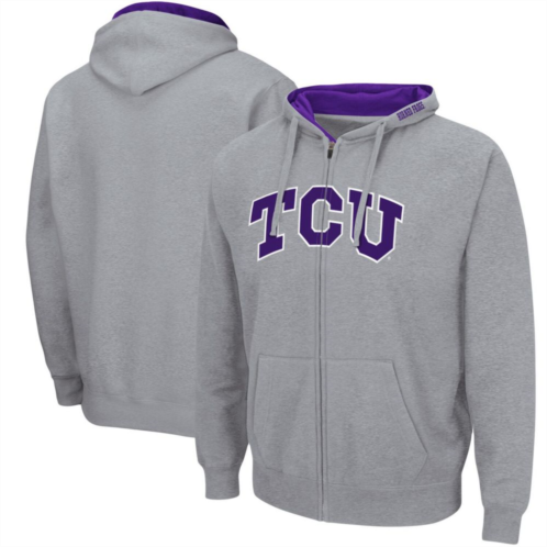 Mens Colosseum Heathered Gray TCU Horned Frogs Arch & Logo 3.0 Full-Zip Hoodie
