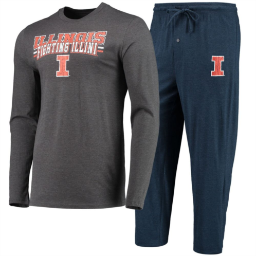 Unbranded Mens Concepts Sport Navy/Heathered Charcoal Illinois Fighting Illini Meter Long Sleeve T-Shirt & Pants Sleep Set