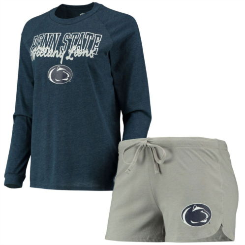 Unbranded Womens Concepts Sport Navy/Gray Penn State Nittany Lions Raglan Long Sleeve T-Shirt & Shorts Sleep Set