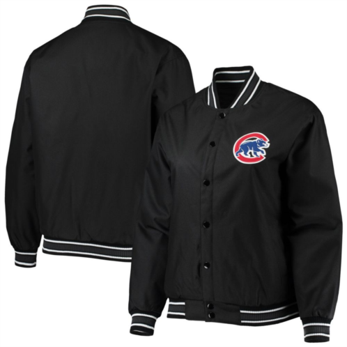 Unbranded Womens JH Design Black Chicago Cubs Plus Size Poly Twill Full-Snap Jacket