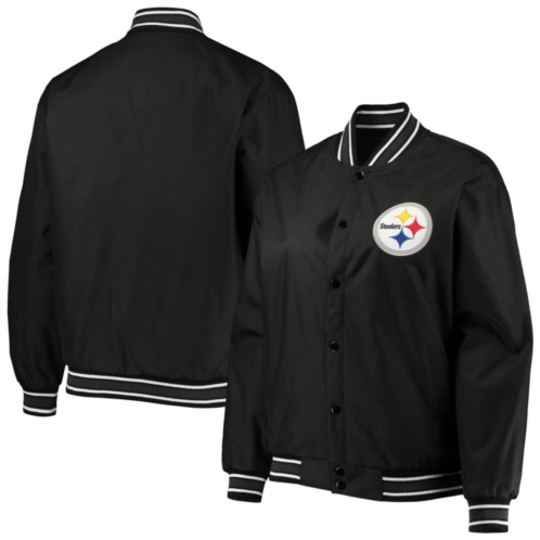 Womens JH Design Black Pittsburgh Steelers Plus Size Poly Twill Full-Snap Jacket