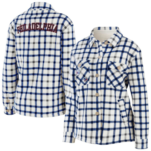 Womens WEAR by Erin Andrews Oatmeal Philadelphia 76ers Plaid Button-Up Shirt Jacket
