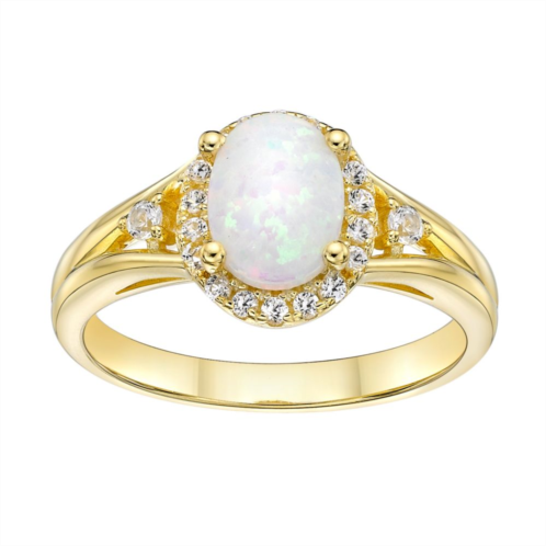 Gemminded 18k Gold Over Silver Lab-Created Opal & Lab-Created White Sapphire Halo Ring