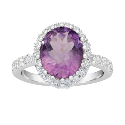 Gemminded Sterling Silver Amethyst & White Topaz Halo Ring