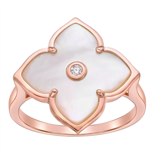 Gemminded 14k Rose Gold Over Silver Mother-Of-Pearl Ring with Cubic Zirconia Accent