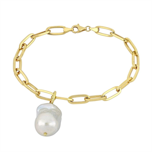 Stella Grace 18k Gold Over Silver Baroque Shape Freshwater Cultured Pearl Link Chain Bracelet