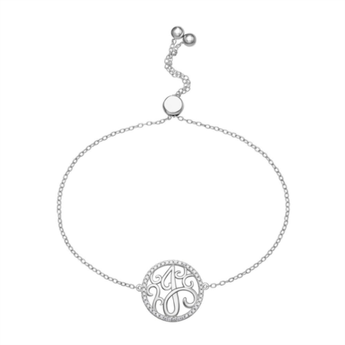 PRIMROSE Sterling Silver Cubic Zirconia Initial Cable Chain Bolo Bracelet