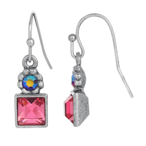 1928 1929 Silver Tone Aurora Borealis Flower & Rose Pink Crystal Earrings