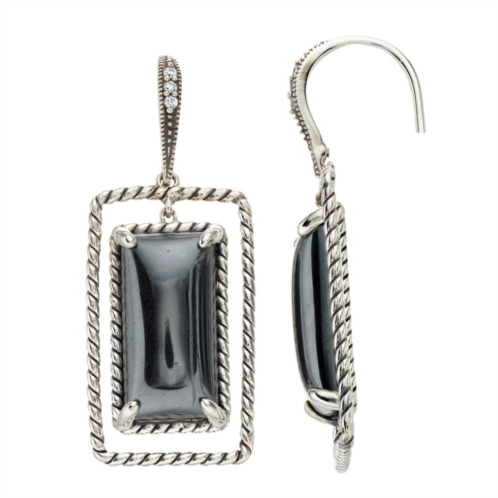 SIRI USA by TJM Sterling Silver Hematite & Cubic Zirconia Cushion Link Earrings