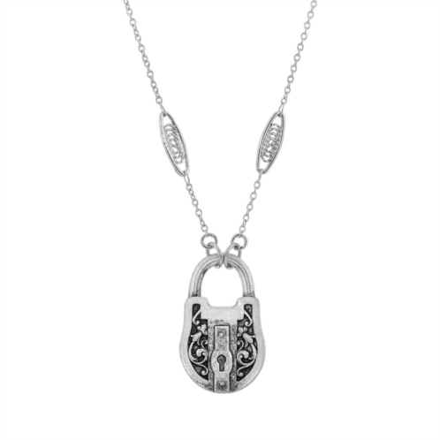 1928 Antiqued Silver Tone Padlock Necklace