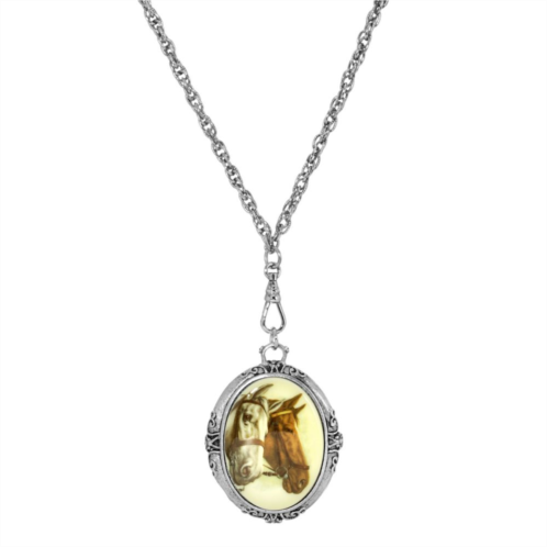 1928 Silver Tone Vintage Horse Medallion Necklace
