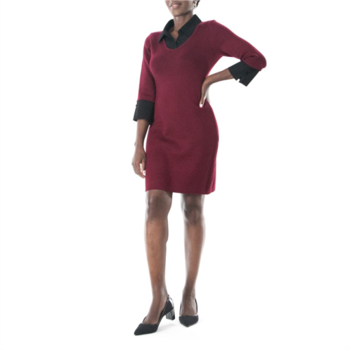 Womens Nina Leonard Georgette Mock-Layer Sweater Dress